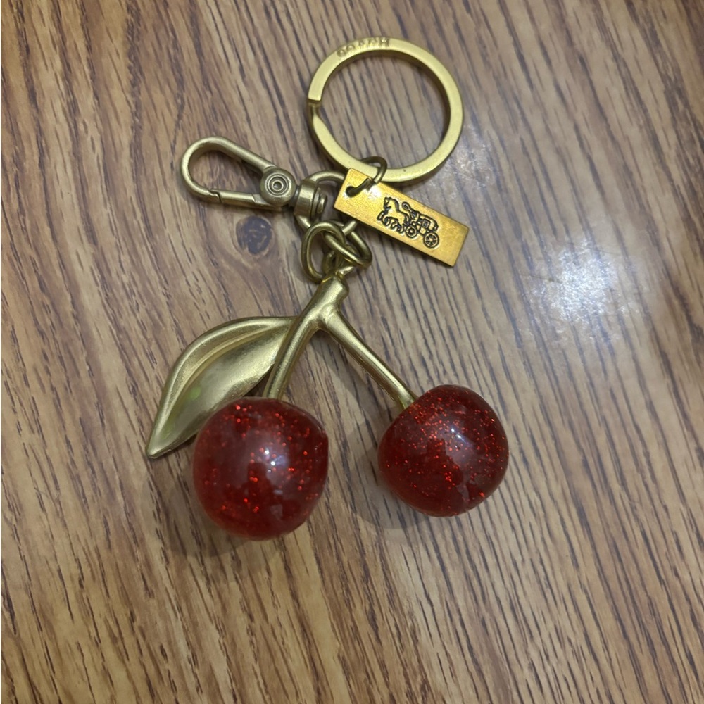 Coach Gold and Red Cherry Keychain
